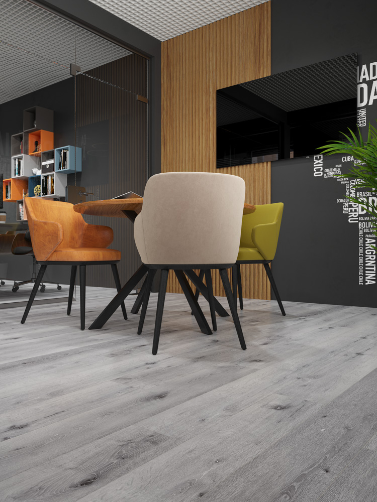 Кварцвиниловый SPC ламинат Cronafloor Wood Дуб Серый ZH-82015-8 1200×180×4 фото в интерьере